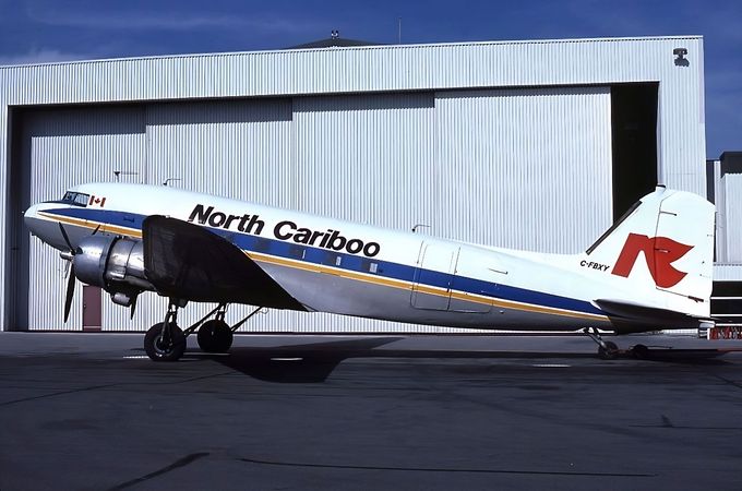 C-47B  C-FBXY  Msn:25980/14535  North Cariboo Air.
Photo BOB GARRARD. (August 1,1986)