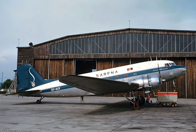 DC-3C  OO-AUX  Msn:43088  Sabena.
Photo PETER FREI 1959